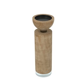 CANDELABRO BAJO MADERA Y VIDRIO 7.5x7.5x28CM