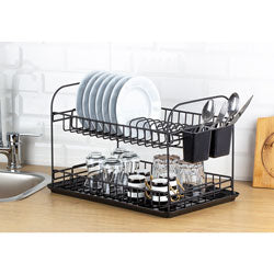 ESCURRIDOR DOBLE C/BANDEJA 47.5x31x31CM CROM NEGRO