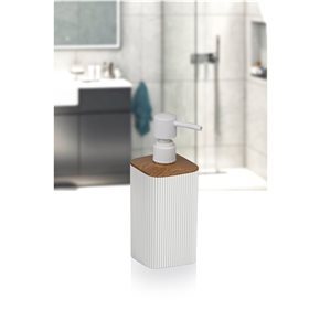 DISPENSADOR JABON MINA C/MADERA CUADRADO RAYAS BLANCO