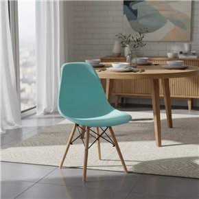 SILLA EAMES COMEDOR CON BASE EN MADERA VERDE AGUA