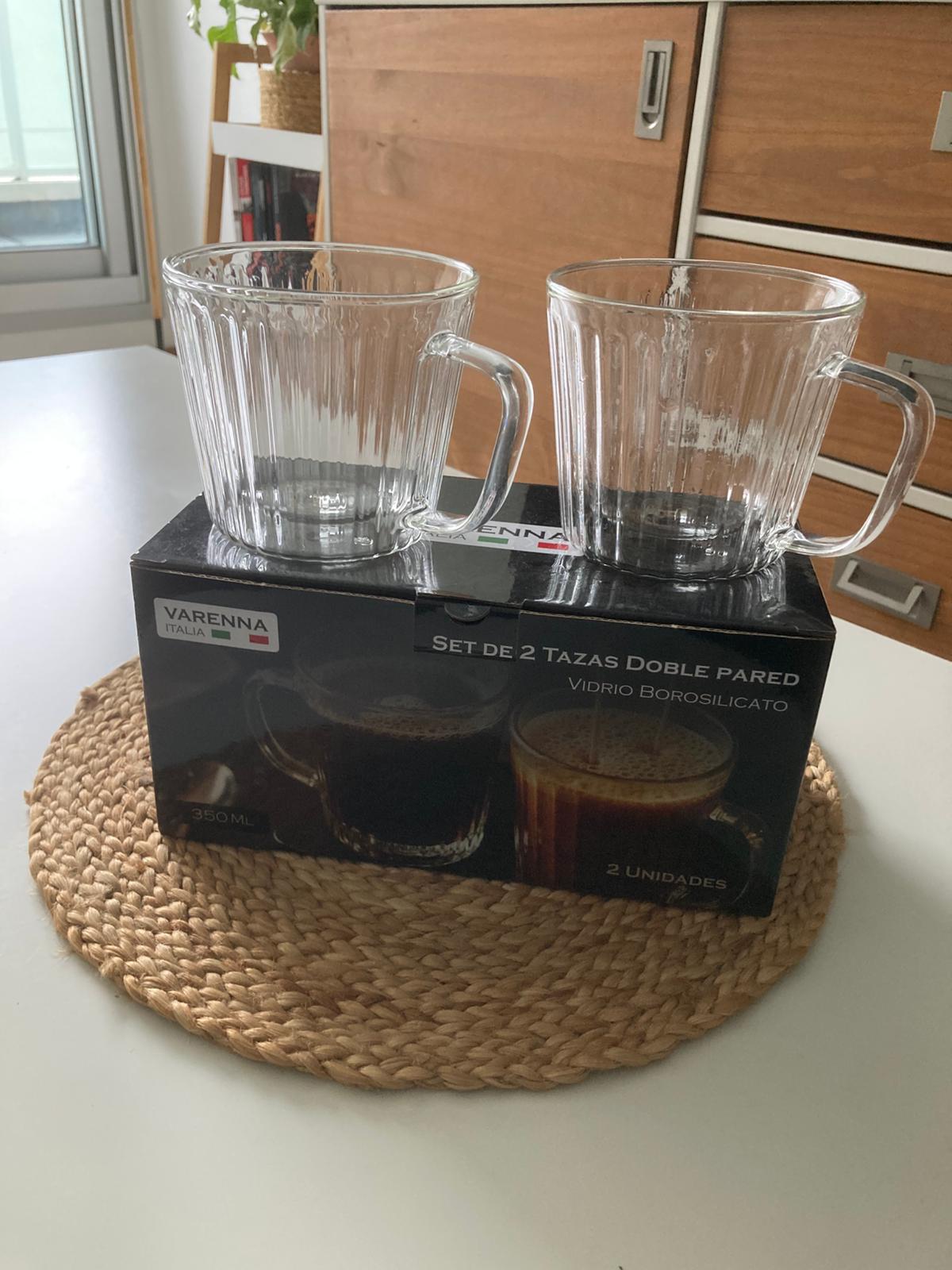SET 2 TAZAS DOBLE PARED RAYAS 350ML BORO VARENNA