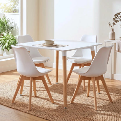 Juego de Comedor 4 Sillas Eames (acolchonadas) Cuadrada 80 - Blanco