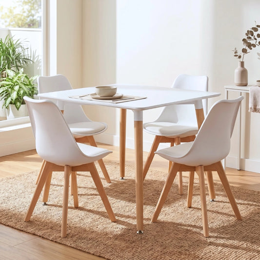 Juego de Comedor 4 Sillas Eames (acolchonadas) Cuadrada 80 - Blanco