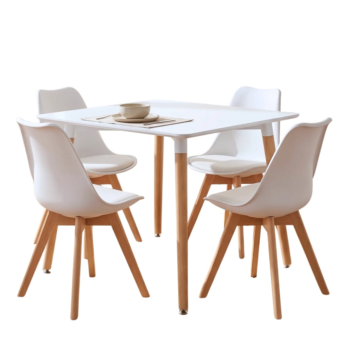 Juego de Comedor 4 Sillas Eames (acolchonadas) Cuadrada 80 - Blanco