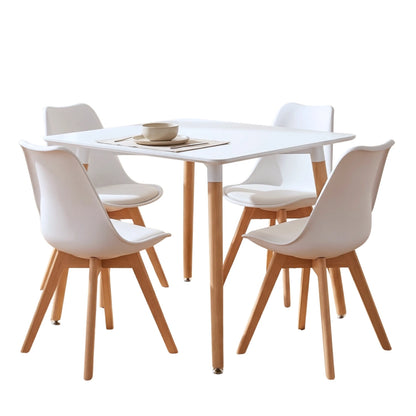 Juego de Comedor 4 Sillas Eames (acolchonadas) Cuadrada 80 - Blanco
