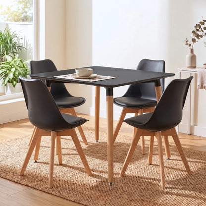 Juego de Comedor 4 Sillas Eames (acolchonadas)  Cuadrada 80 - Negro