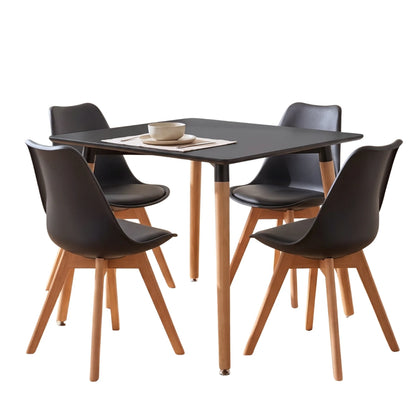 Juego de Comedor 4 Sillas Eames (acolchonadas)  Cuadrada 80 - Negro