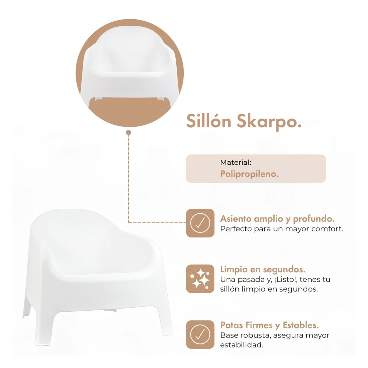 Silla de jardin Skarpo set de 4 apilables + mesa master-blanco